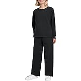 Weintee Women's Petite Sweatsuits Side Slit Sweatshirt and Sweatpants Sets Wide Leg Jogging Suits