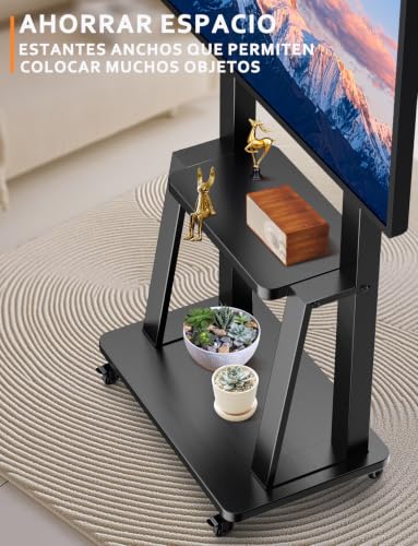 SHTUMEC Soporte de TV Móvil con Ruedas para 50 55 60 65 70 75 Pulgadas,Carrito TV Universal de Suelo con Altura Ajustable,Soporte de Piso VESA 200x200-600x400 mm,Base de Pantalla Móvil 32-80 Pulgadas