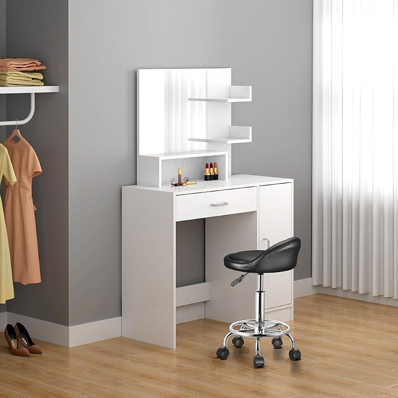 Taburete con Ruedas, Asiento Acolchado y Respaldo bajo de Piel sintética, Base con reposapiés de Acero Giratorio 360°, Altura Regulable, Ideal para esteticistas, Bares, cocinas, restaurantes — foto 2 de 8
