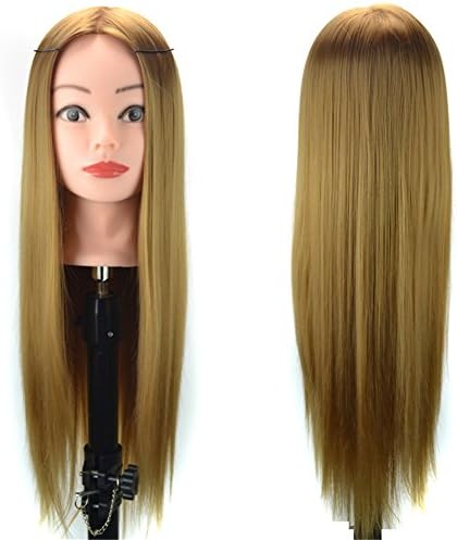 Stepupgirl Cosmetology Mannequin Manikin Training Makeup Face Head with 24 Inch Gold Yellow Synthetic Hair and Clamp