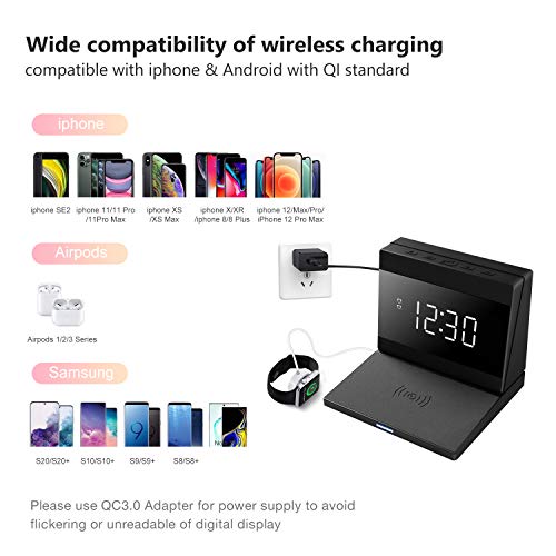 Pointuch Digital Alarm Clock, 15W Wireless Charger Station for iPhone