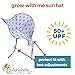 Baby Sun Hat with Chin Strap, Drawstring Adjust Head Size, Breathable 50+ UPF (S: 0 - 9m, Grey Argyle)