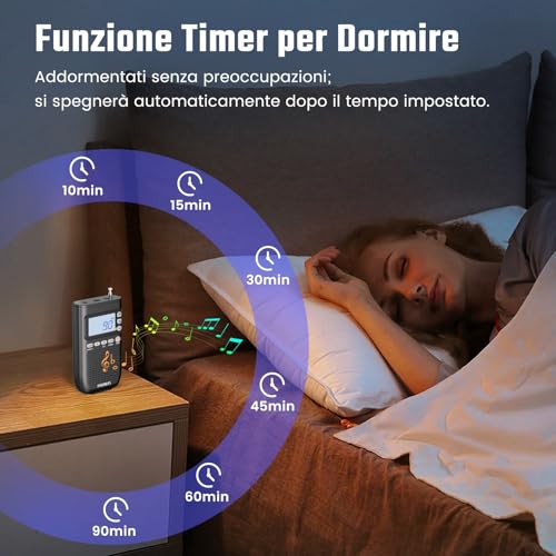 PRUNUS J-618 Portable AM/FM Radio with Bluetooth Headset Connection, Mini Rechargeable Radioline, 2000 mAh Digital Radio with Headphone Jack, TF Card Slot, Sleep Timer