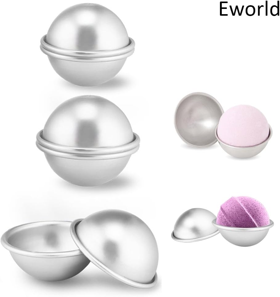Eworld - 3D Mini Ball Cake Pan - Aluminum Hemisphere Pan Bath Bomb Maker Molds - 3 Size (1# 2.6 x 1.2 Inch)