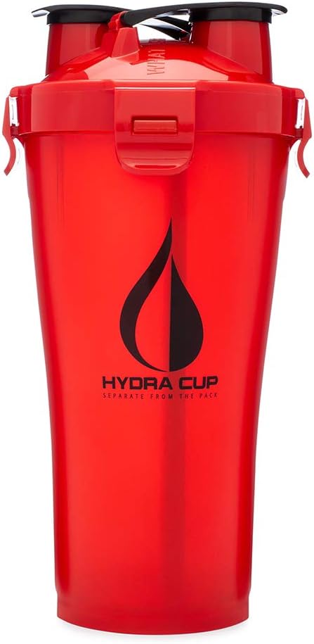 Hydra Cup 3.0-36oz High Performance Dual Shaker Bottle, Patented PRE + Protein Shaker Cup, Leak Proof, Awesome Colors, Save Time & Be Prepared, Rocket Red