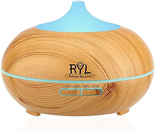 Radiate Your Love Essential Oil Diffuser Aromatherapy Wood Grain Cool Mist Ultrasonic Humidifier 7 Color Changing Mood Enhancing LED Lights 4 Timer Option Auto Shut Off 300ml For Office Bedroom Studio