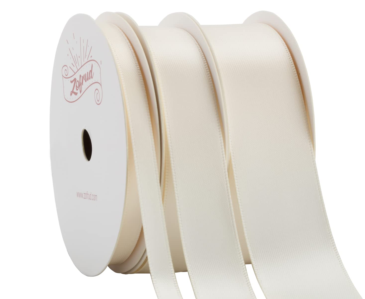 Zofrud 3 Rolls of Ivory Double Faced Satin Ribbon - 27 Meters Total (6mm, 16mm, and 25mm x 9M) - Ideal for Crafts, Gift Wrapping, and Weddings — image 1