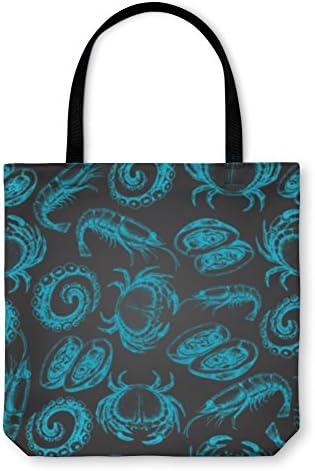 Gear New Shoulder Tote Hand Bag, Hand Drawn Sketch Seafood Pattern, 18x18, 3907336GN