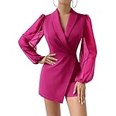 WDIRARA Women's Long Lantern Sleeve Elegant Shawl Collar Blazer Romper Shorts Jumpsuit