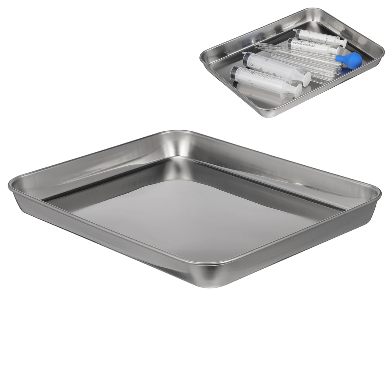 iplusmile 304 Stainless Steel Tray, Large Rectangular Metal Instrument Tray for Tattoo Salon Dentist Hospital Home Tool Parts Organizing Flat Bottom, 31x24x3cm