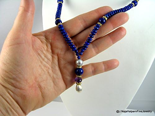Genuine Lapis Necklace with Lapis Pendant and Adjustable Length Clasp. Handmade and One of a Kind, adjustable 19'' to 20.5'' PLUS Lapis Pendant 1.75''. Fantastic Royal Blue Real Lapis, Stunning.