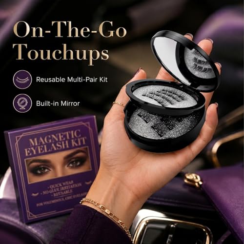 Magnetic Eyelashes Kit - 8 Pairs Magnetic Lashes Natural Look with Applicator - Reusable & No Glue Needed - 2 Natural Styles for Daily Makeup - Easy to Wear False Lashes