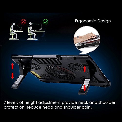 Nobebird Laptop Cooler, Laptop Cooling Pad with 5 Quiet Fans for 12-17.3 Inch Laptop, Cooler Pad with LED Light, Dual 2 USB Ports, Adjustable Mount Stand Height Angle (5 Fans)
