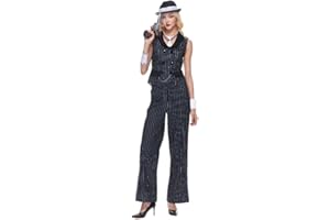 EraSpooky Women Gangster Costume Adult 1920s Pinstripe Suit, Include Sleeveless Jacket Pants Necktie Wristband Hat