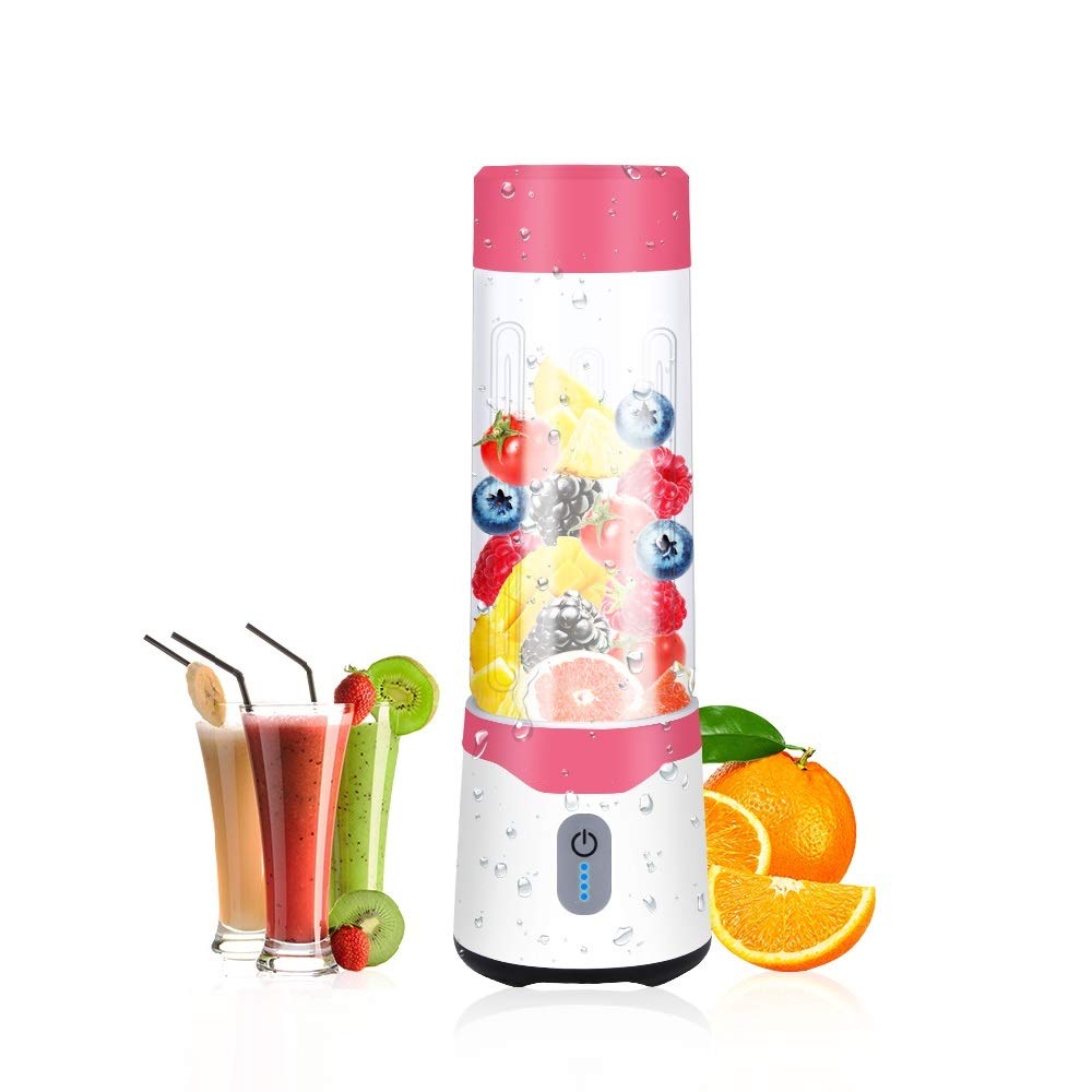 Portable Blender for Shakes and Smoothies, USB Blender Single Serve Rechargeable, Personal Blender Juicer, Baby Blender Cup for Travel 500ml, with Upgraded Strong Power Motor (FDA, BPA Free) (Pink)