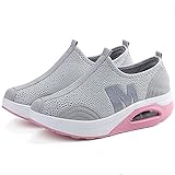 HWJ-269huise40 EnllerviiD Women Shape Up Mesh Walking Shoes Slip On Platform Fitness Toning Sneakers Grey 7.5 B(M) US