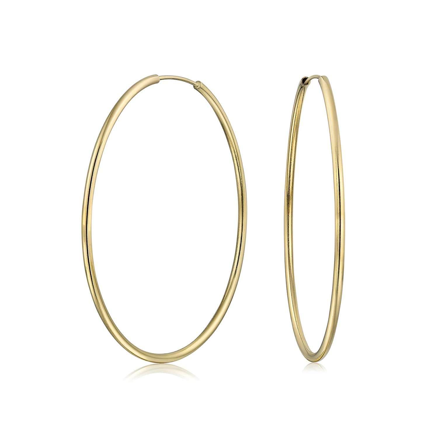 Timeless Minimalist Endless Continuous Lightweight Simple Thin 2mm Tube Hoop Earrings Yellow Gold Plated Brass For Women Teens Polished Finish 2 Inch Diameter