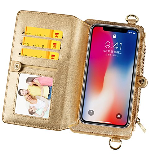 image for iPhone XS Max Case, SINIANL 2 in 1 Leather Zipper Wallet Multi-functio