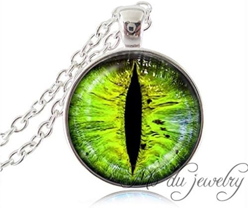 Us-DeSiGn : Fashion green orange dragon cat silver chain cat eye photo neckless glass pendant collar necklace