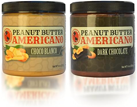 PB Americano Gourmet Crunchy Roasted VARIETY PACK Peanut Butter – DARK CHOCOLATE &amp; CHOCO BLANCO (White Chocolate) 8 Oz (Pack of 2)