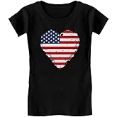Tstars Fitted Tee for Girls 4th of July Valentines Shirt | Patriotic American Cute Kids Heart Graphic Horse T-Shirt