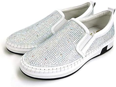 Amazon 本革 革 スリッポン レディース 厚底 黒 白 ラインストーン ビジュー 厚底スリッポン レザースリッポン スニーカー ローカット シンプル ブラック ホワイト ノーブランド品 ローファー スリッポン