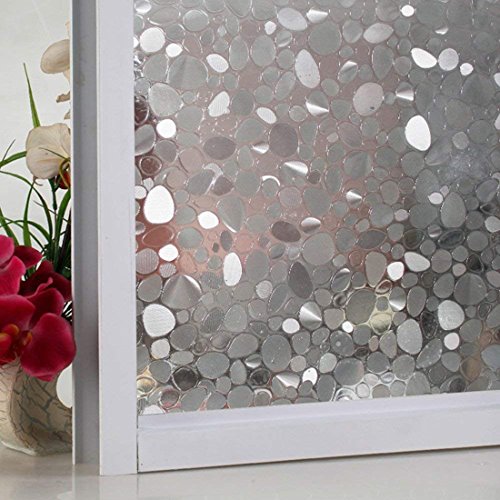 Soqool Decorative Window Film Privacy Window Treatment No Glue Static Cling Vinyl Film Heat Control Window Covering for Home/Bathroom/Sliding Window Decor, 17.7" Wide by 78.7" Long
