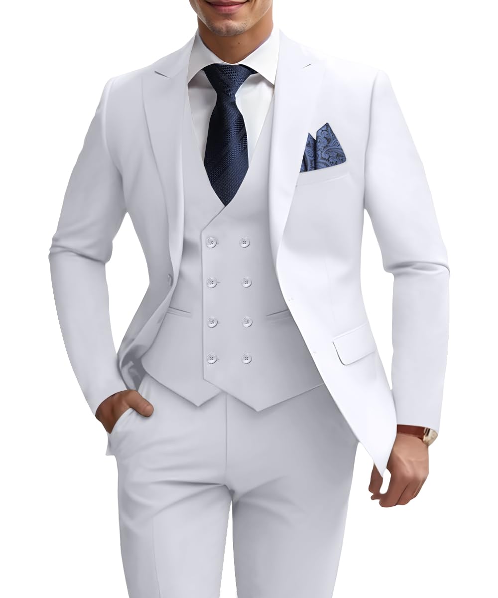 Men's 3 Piece Slim Fit Suit, White Wedding Suits