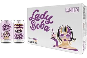 (Pack of 24) Lady Boba 24 Cans. Milk Bubble Tea with Boba Pearls in a Can (10.7oz/can) with Thank You Card. Choose One from Variety of Flavors: Classic, Brown Sugar, Taro, Matcha Latte. Ready To Drink Beverage. (Taro)