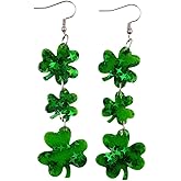 St. Patrick's Day Clover Dangle Earrings for Women Acrylic Glitter Green Clover Earrings Irish Shamrock Tassel Earrings Good Luck Holiday Jewelry Gifts