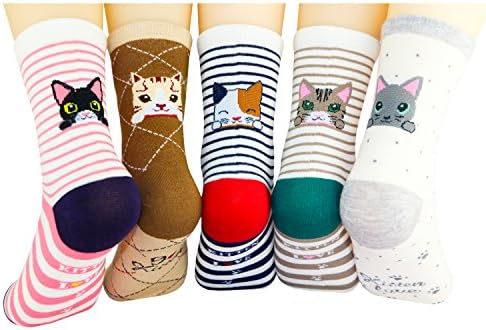 Womens Casual Socks 5 Pairs Dots Casual Socks Comfortable Cotton Socks Cozy Crew Socks (Striae)