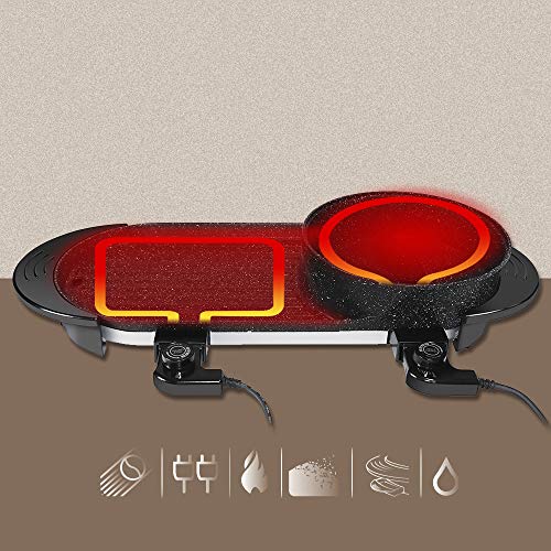 Portable Electric Grill Hot Pot 2in1 Fast Heat Shabu Pot BBQ Smokeless Grill Non-Stick Pan for Indoor and Outdoor Barbecue HotPot 2000W