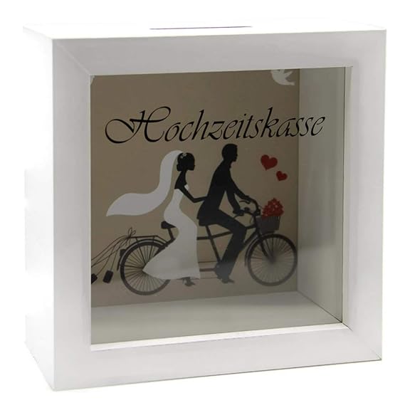 Bada Bing Spardose Hochzeitskasse Bilderrahmen Holz Weiß Reisekasse Hochzeit Geschenk Geldgeschenk Bild 12 x 12 cm Individual