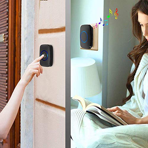 Waterproof Wireless Doorbell Kit, YIHUNION Chime Operated over 1000ft with 1 Remote Button and 1 Plug-in Receiver Operating for Office and Home (1 Transmitter + 1 Receiver (Black)) - Thumbnail 5