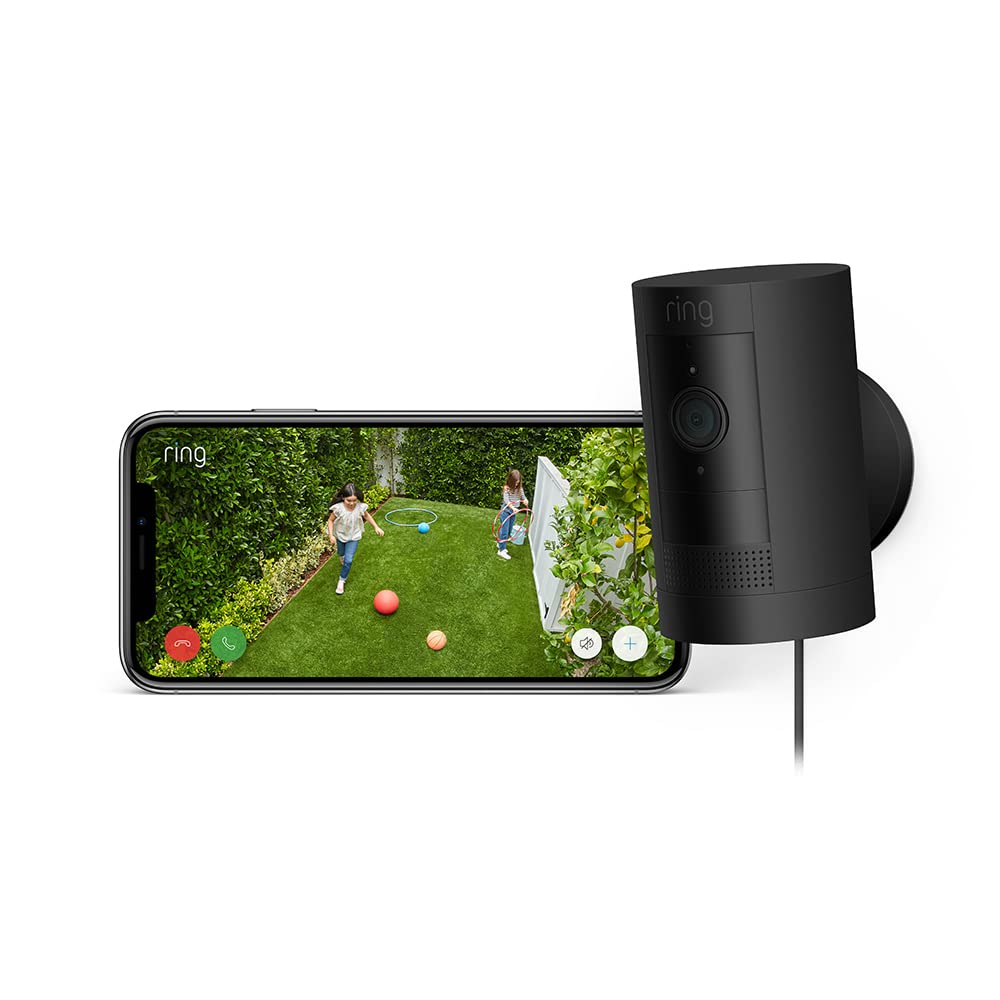 Ring Outdoor Camera Plug-In (Stick Up Cam) | HD outdoor Security Camera with 1080p video, Two-Way Talk, Wifi, Works with Alexa | alternative to CCTV system | 30-day free trial of Ring Home