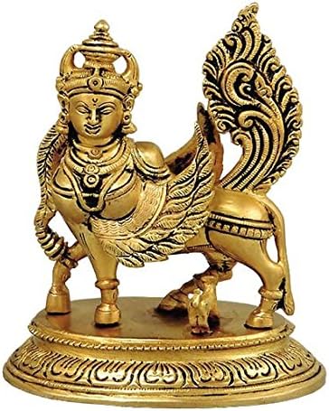 Red Bag Brass Kamadhenu Cow Statue (Gold, 6.50x5.50-inch)