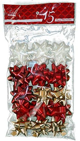 Paper Images Medium Elegant Self-Stick Bow 15 Pack (Red/White/Gold, Mini)
