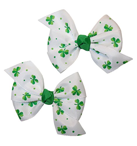 WD2U Baby Girls' Set of 2 St Patricks Shamrock Green Hair Bows Alligator Clips