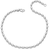 LeCalla Anklets for Women | 925 Sterling Silver Oval Bead Ball Chain Anklet | Oval Rice Bead Strand Chain Anklet for Women | Ankle Bracelets Summer Beach Foot Jewelry