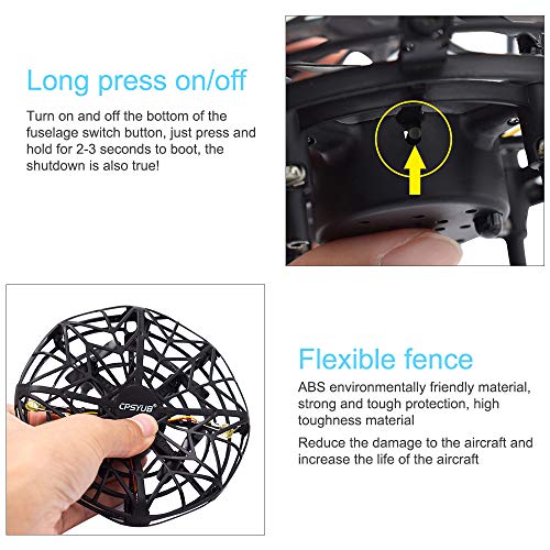 Hand Drones for Kids or Adults, CPSYUB Kids Drone with 3 LED, Latest Mini Drone Helicopter with 5 Sensors, Flying Ball Drone, Toys for 4 5 6 7 8 9 10 11 12 Year Old Boys and Girls (Black, with Remote) - Thumbnail 5