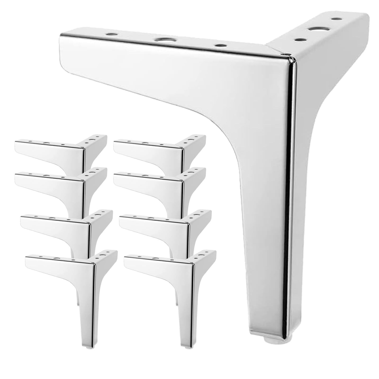 YOUNTHYE 8PCS Metal Furniture Legs 15cm, Triangle Chrome Legs for Furniture, 6 inch Silver Sofa Legs Replacement for Cupboard Cabinet Couch Chair