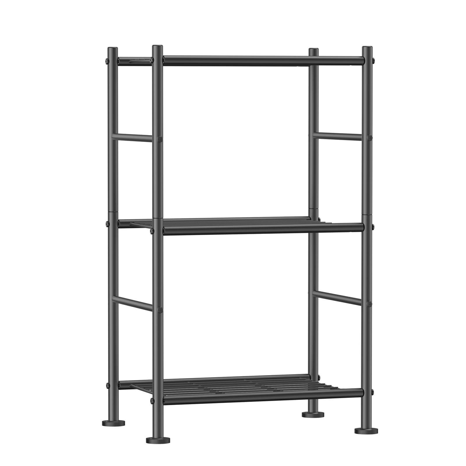 Sakugi Storage Shelves - 3-Tier Spacious Shelf Organizer with Leveling Feet, Easy to Assemble, Rust-Resistant Garage Shelving for Kitchen, Pantry, Bedroom, 17.1" x 11.3" x 29.5", Black