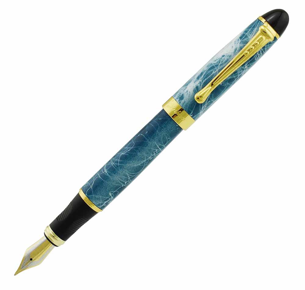 Jinhao X450 Blue Sky Marble Fountain Pen Medium Nib 18KGP with Pen Pouch