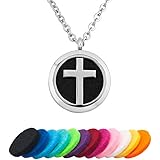 CandyCharms Aromatherapy Essential Oil Diffuser Necklace Cross Round Locket Pendant with 12 Color Refill Pads