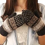 DZT1968® Knit Wool Women Girl Snowflake Winter Keep Warm Mittens Gloves (Black)
