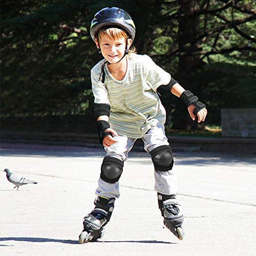 IPSXP Knee Pads Set, Protective Gear for Kid Children Teenager Adult with Knee Elbow Wrist Pads for Rollerblading, Skating, Skateboard, Scooter, Biking, Cycling (45-57.5 kg)