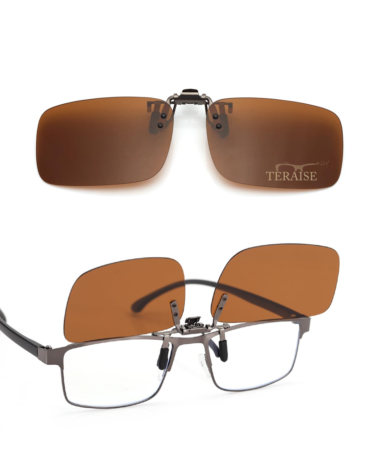 TERAISE Polarized Clip on Sunglasses Over Prescription Glasses Anti-Glare UV400 (Brown-upgrade flip)