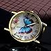 HACBIWA Unisex Lady Colorful Butterfly Pattern Round Wrist Watch Black