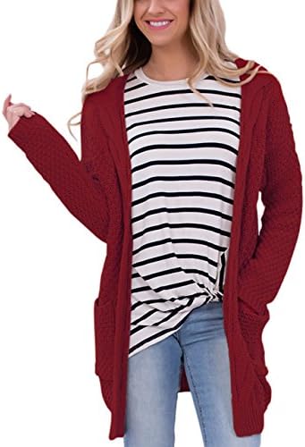 Moludoya Women's Long Sleeve Open Front Outwear Chunky Pullover Knit Cardigan Sweater