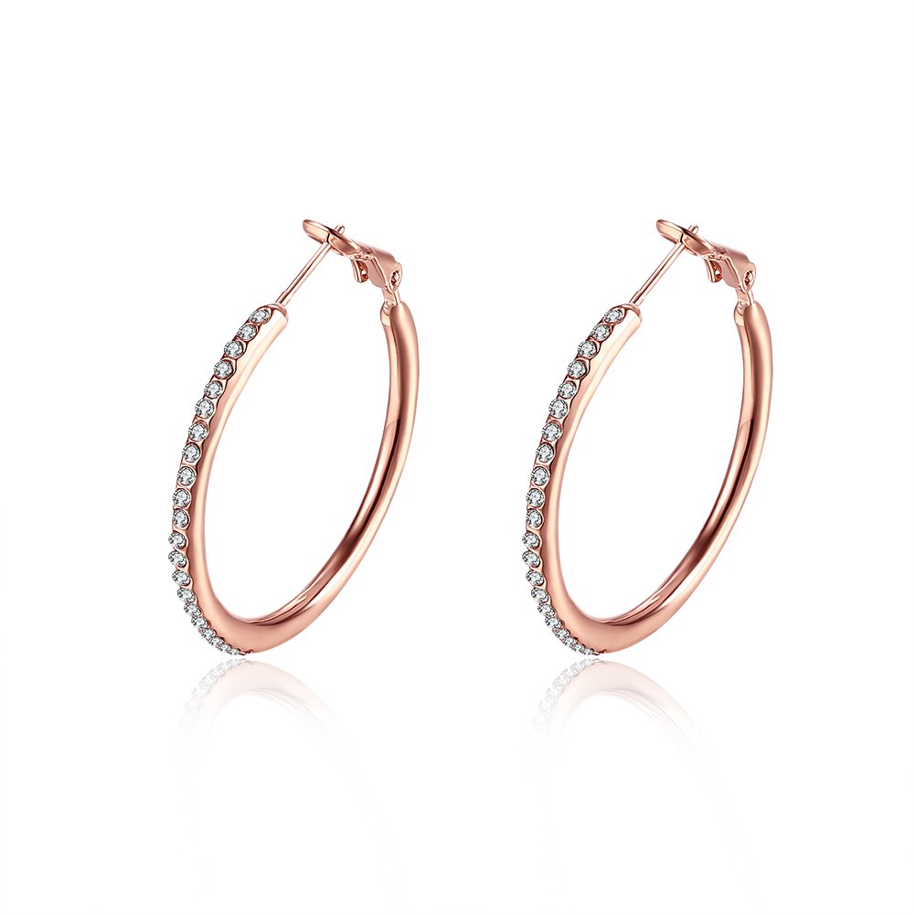 14K Rose Gold Huggie Hoop Earrings For Women Girls Dainty Rhinestone Diamond Cubic Zirconia 35mm